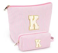 mibasies Initial Makeup Bags for Women: Cosmetic Bag for Travel Toiletry - Birthday Gifts for 11 12 13 14 15 16 Years Old Girl Gifts - Preppy Teen Girl Gifts Trendy Stuff, Light Pink, K