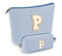 mibasies Initial Makeup Bags for Women: Cosmetic Bag for Travel Toiletry - Birthday Gifts for 11 12 13 14 15 16 Years Old Girl Gifts - Preppy Teen Girl Gifts Trendy Stuff, Blue, P