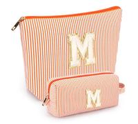 mibasies Initial Makeup Bags for Women: Cosmetic Bag for Travel Toiletry - Birthday Gifts for 11 12 13 14 15 16 Years Old Girl Gifts - Preppy Teen Girl Gifts Trendy Stuff, Orange, M