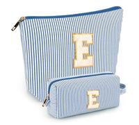 mibasies Initial Makeup Bags for Women: Cosmetic Bag for Travel Toiletry - Birthday Gifts for 11 12 13 14 15 16 Years Old Girl Gifts - Preppy Teen Girl Gifts Trendy Stuff, Blue, E