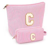 mibasies Initial Makeup Bags for Women: Cosmetic Bag for Travel Toiletry - Birthday Gifts for 11 12 13 14 15 16 Years Old Girl Gifts - Preppy Teen Girl Gifts Trendy Stuff, Pink, C