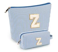 mibasies Initial Makeup Bags for Women: Cosmetic Bag for Travel Toiletry - Birthday Gifts for 11 12 13 14 15 16 Years Old Girl Gifts - Preppy Teen Girl Gifts Trendy Stuff, Blue, Z