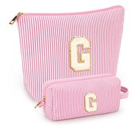 mibasies Initial Makeup Bags for Women: Cosmetic Bag for Travel Toiletry - Birthday Gifts for 11 12 13 14 15 16 Years Old Girl Gifts - Preppy Teen Girl Gifts Trendy Stuff, Pink, G
