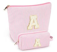 mibasies Initial Makeup Bags for Women: Cosmetic Bag for Travel Toiletry - Birthday Gifts for 11 12 13 14 15 16 Years Old Girl Gifts - Preppy Teen Girl Gifts Trendy Stuff, Light Pink, A