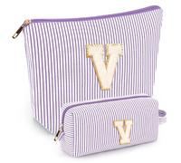 mibasies Initial Makeup Bags for Women: Cosmetic Bag for Travel Toiletry - Birthday Gifts for 11 12 13 14 15 16 Years Old Girl Gifts - Preppy Teen Girl Gifts Trendy Stuff, Purple, V