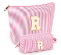 mibasies Initial Makeup Bags for Women: Cosmetic Bag for Travel Toiletry - Birthday Gifts for 11 12 13 14 15 16 Years Old Girl Gifts - Preppy Teen Girl Gifts Trendy Stuff, Pink, R