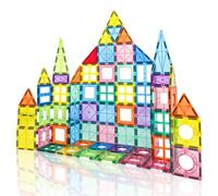 MIBBY 120Pcs Magnetic Tiles Set - Creative 3D Construction Toy for Kids - Colourful STEM Learning Tiles with Wheels & Castle Shapes - Educational Building Set for Boys & Girls