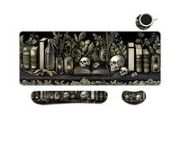 MIBITRI Keyboard Mouse Pad Set, Extended Gaming Mouse Pad+Ergonomics Keyboard Wrist Rest Support, Memory Foam, Easy Typing Pain Relief, 4Pcs XXL Ultra Thick Desk Mat, Dark Academia