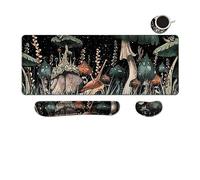 MIBITRI Keyboard Mouse Pad Set, Extended Gaming Mouse Pad+Ergonomics Keyboard Wrist Rest Support, Memory Foam, Easy Typing Pain Relief, 3Pcs XXL Ultra Thick Desk Mat, Snails and Mushroom