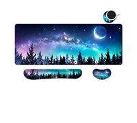 MIBITRI Keyboard Mouse Pad Set, Extended Gaming Mouse Pad+Ergonomics Keyboard Wrist Rest Support, Memory Foam, Easy Typing Pain Relief, 3Pcs XXL Ultra Thick Desk Mat, Moon Forest
