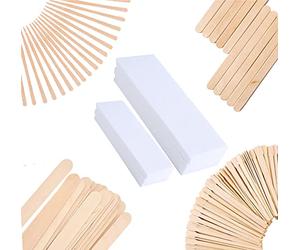 Mibly 4 Style 400 Pcs Assorted Wooden Wax Sticks and Strips Body Hair Removal Waxing Sticks and Strips for Face, Arms, Legs, Armpit, Bikini Area - Spa and Home Usage