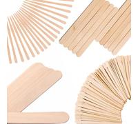 Mibly 4 Style Assorted Wooden Wax Sticks for Body Legs Face and Small Medium Large Sizes Eyebrow Waxing Applicator Spatulas for Hair Removal or Wood Craft Sticks