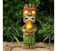 MIBUNG 13" Tall Solar Torch Tiki Garden Statue, Resin Large Tiki Decor Figurine with Solar Lights, Hawaiian Tiki Man, Outdoor Patio Yard Lawn Bar Party Beach Pool Pond Decoration, Valentine's Day Gift