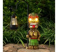 MIBUNG 16.7" H Tiki Decor Garden Statue,Large Lantern Tiki Figurine with Solar Lights,Hawaiian Tiki Man Outdoor Patio Yard Lawn Bar Party Beach Pool Pond Halloween Christmas Decoration Ornament Gifts
