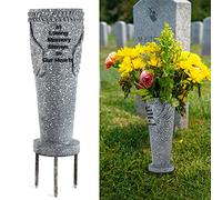 MIBUNG Cemetery Grave Vase with Ground Spikes, Angel Wings Vase for Fresh/Artificial Flowers, Floral Holder Headstone Decorations Grave Marker Memorial Stone Garden Yard Stake, Sympathy Gift