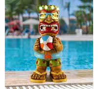 MIBUNG Large Float Tiki Garden Statue,Funny Tiki Decor Figurine with Multi-Color Changing Solar Lights,Hawaiian Tiki Man Outdoor Patio Yard Lawn Bar Party Beach Pool Decoration,Christmas Ornament Gift