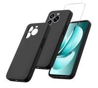 MIBZOR 2-in-1 Black Case Compatible with Oukitel C65 / Oukitel C65 Pro (6.7 inches), 1 Mobile Phone Case and 1 Piece Protective Glass Tempered Glass, Black Protective Case, Soft Silicone Flexible TPU