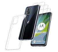 MIBZOR 4-in-1 Clear Case Compatible with Motorola Moto E13 4G (6.5 inches), 1 Mobile Phone Case and 3 Pieces Protective Glass Tempered Glass, Transparent Protective Case, Soft Silicone, Flexible TPU