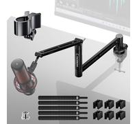 Mic Arm, 360° Rotatable Microphone Boom Arm Mic Stand for Fifine AM8 K669B Blue Yeti HyperX shure sm7b SoloCast AT2020, with Mic Clip 3/8" to 5/8" (M05(black))