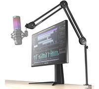 Mic Arm, 360° Rotatable Microphone Boom Arm Mic Stand for Fifine AM8 K669B Blue Yeti HyperX shure sm7b SoloCast AT2020, with Mic Clip 3/8" to 5/8" (M04(black))