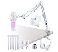 Mic Arm, 360° Rotatable Microphone Boom Arm Mic Stand for Fifine AM8 K669B Blue Yeti HyperX shure sm7b SoloCast AT2020, with Mic Clip 3/8" to 5/8" (M06(white))