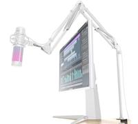 Mic Arm, 360° Rotatable Microphone Boom Arm Mic Stand for Fifine AM8 K669B Blue Yeti HyperX shure sm7b SoloCast AT2020, with Mic Clip 3/8" to 5/8" (M02(white))
