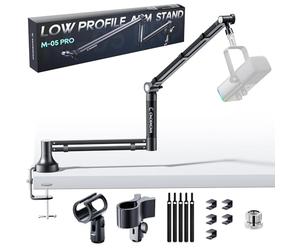 Mic Arm, 360° Rotatable Microphone Boom Arm Mic Stand for Fifine AM8 K669B Blue Yeti HyperX shure sm7b SoloCast AT2020, with Mic Clip 3/8" to 5/8" (M05(black))
