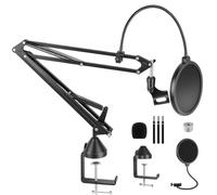 Mic Boom Arm Stand, Microphone Boom Arm, Microphone Arm Desk Mount, Adjustable Microphone Stand with Pop Filter & Desk Clamp, Dual-Layer Pop Filter, 3/8" to 5/8" Adapter, for Blue Yeti, HyperX, Fifine