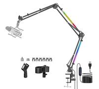 Mic Boom Arm with RBG Light, Adjustable 3-Sections RBG Microphone Arm Desk Mount with 1/4“ 3/8“ 5/8” Screw, 44” Foldable Microphone Stand with C-Clamp for Gaming Streaming Podcasting Radio