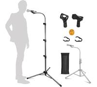 Mic Stand, Boom Microphone Stands Tripod Gooseneck Microphone Stand Height Adjustable from 24" to 67" with 2 Mic Clips for Singing Stage Performance Party Mic Mount