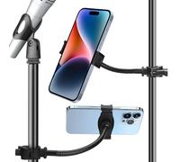 Mic Stand Phone Holder, Cell Phone Holder for Mic Stand, Adjustable Flexible Pole Phone Mount for Microphone, Music, Drum Stand, for Smartphone