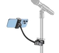 Mic Stand Phone Holder, Music Stand Phone Holder, phone holder for mic stand, Flexible 11.5 inch gooseneck hose, Metal crab clamp Mount, with 3.5~7.5" iPhone Devices