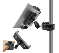 Mic Stand Tablet Holder, 360° Swivel iPad Mic Stand Holder Phone iPad Holder for Mic Stand/ Treadmill/ Spin Bike/ Peloton Exercise Bike Handlebar Mount, Fits 4-12.9" iPad, iPhone, Android Smartphones