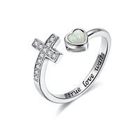 Mic Tai 925 Sterling Silver Cross Purity Ring - Christian Religious Adjustable Ring Jewelry Gifts for Women, 6 UK, Silver, No Gemstone