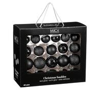Mica Decorations Christmas Tree Baubles Set - 42 Pieces - Diameter 7 cm - Black