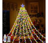 Micacorn Christmas Decorations Lights, USB , 6.6 ft 9 Strand 198 LED String Light with Topper Star, 8 Modes Waterfall Tree Lights with Remote for Xmas Wedding Party