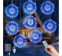 Micacorn Christmas Lights Solar Fairy-Lights 8Pack Hanging Solar FireworkLights 800 LEDs 8 Modes Starburst Sphere-Lights Waterproof Copper WireLights with Remote for Home Party Xmas Decorations