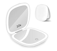 Micacorn LED Light Travel Makeup Mirror 1X 10X Magnified Compact Mirror USB Charging Folding Mirror Touch Screen 3 Colors Brightness Adjustable Portable for On the Go and Handbag