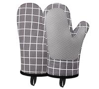 Micacorn Oven Gloves Heat Resistant, Silicone with Cotton Double Oven Mitts with Cotton Lining and Non-Slip Surface for Cooking Baking Grilling Barbecue Microwave Gauntlet (Grey)