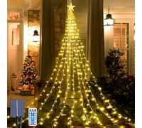 Micacorn Solar String Light Garden Christmas Tree Waterfall Lights 6.6 ft 9 Strand 198 LEDs Fairy Light Topper Star Light 8 Modes Waterproof Decorations Lights with Remote for Xmas Wedding Party