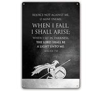 Micah 7 8 Metal Tin Sign Bible Verse Wall Art Scripture Wall Decor Pictures for Living Room Decorative Prints Rectangular Painting Artwork Modern House Decorations 8x12 Inch