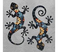 Micanlo Pack of 2 Outdoor Wall Art Gecko Decor, 11.8" Metal Lizard Hanging Ornament Decorations for Pool, Patio, Garden Fence, Yard, Father's Christmas Day Housewarming Gift