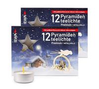 MiCasa SuCasa 2 x 12 pyramid tea lights with metal cover, paraffin, 96 hours total burning time, ideal for Christmas pyramids due to larger flames, for atmospheric Advent and Christmas decoration