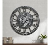 Micasso 24 in Black Large Wall Clock: Real Moving Gears Clock with World Map - Vintage Wood Frame Non-Ticking Battery Operated Silent Mechanical Clock for Home Decor/Office/Living Room/Bedroom