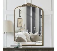 Micasso Antique Gold 24 x 36 Inch Arched Baroque Style Fireplace Mirror for Bathroom, Dressing Table, Living Room