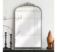 Micasso Arched Traditional Vintage Ornate Mirror, 31" x 19" Antique Baroque Silver Wall Mirror for Bathroom Bedroom Living Room