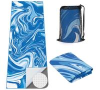 MicaYoung Yoga Mat Towel with Large Corner Pockets, Non Slip Grip Microfiber Mat Cover Mat for Hot Yoga, Pilates and Gym Workout, 178 x 66 cm/70" L x 26" W, Blue