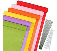 MicButty 42 Pieces Papel Crepe de Colores Paquete Crepe Paper Roll with Floral Tape, Floral Iron Wire Paper Flowers for Crafts, Wedding, Festival, Party Supplies, DIY
