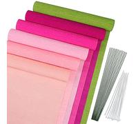 MicButty 42 Pink Crepe Paper Rolls with Floral Tape and Wire for Wedding, Party Supplies and DIY Flower Crafts