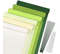 MicButty Crepe Paper Flowers - 42 Pieces Green Streamers with Floral Tape and Iron Wire for Crafts, Weddings, Festivals and Parties